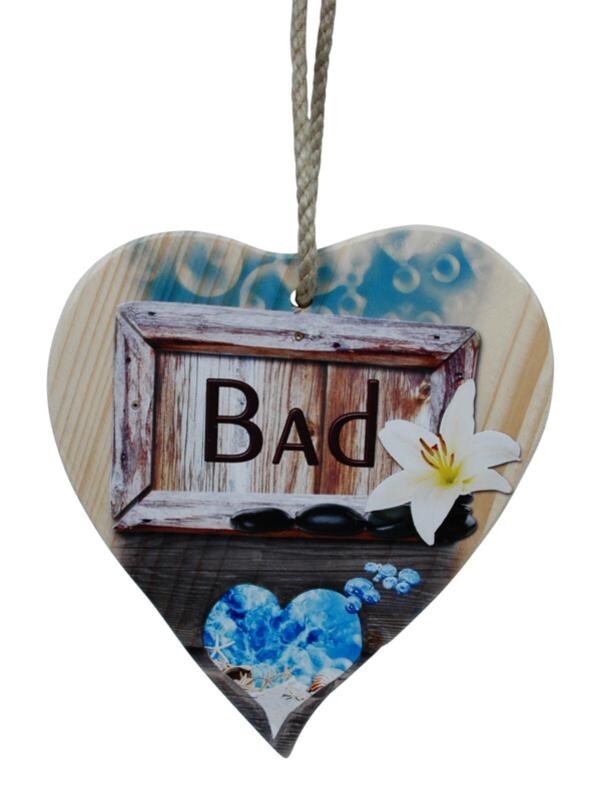 Spruchherz aus Holz: Bad (15x17 cm)
