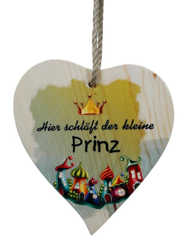 Spruchherz aus Holz: Hier schläft der kleine Prinz (15x17 cm)