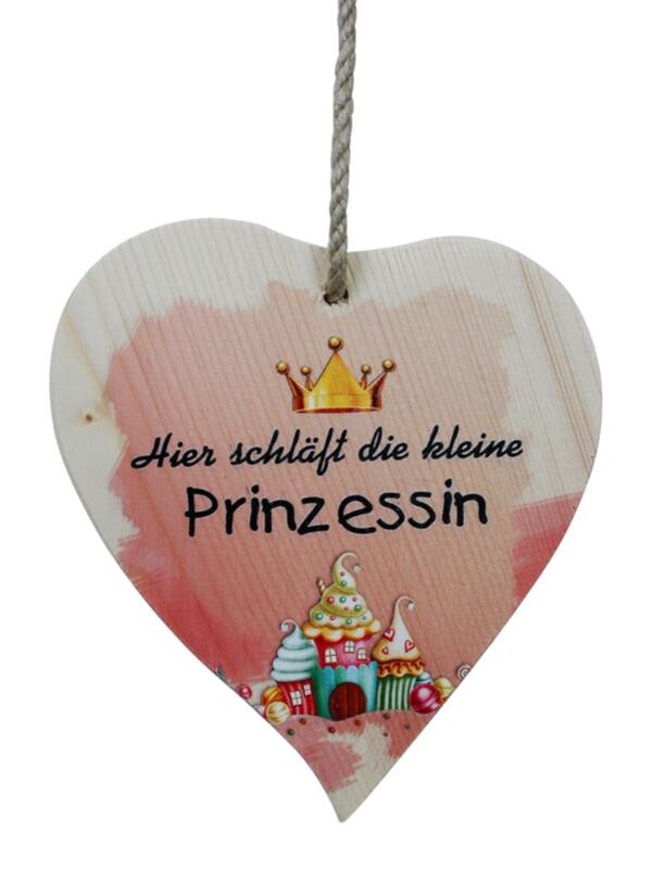 Spruchherz aus Holz: Hier schläft die Prinzessin (15x17 cm)