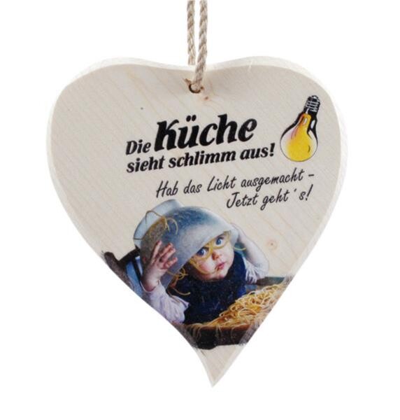 Spruchherz aus Holz: Die Küche sieht schlimm aus (15x17 cm)
