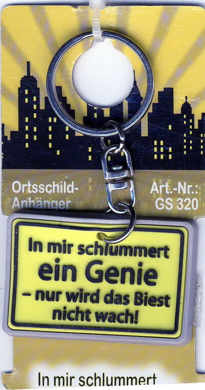 Ortsschild Schlüsselanhänger In mir schlummert ein Genie ...